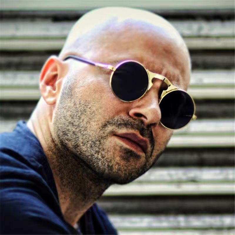 Vintage Steampunk Round Metal Frame Flip-Up Glasses